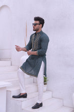 Load image into Gallery viewer, ER MR 38 Green Mirror Work Self Cotton Silk Fabric Kurta Pajama Mirror Work For Men