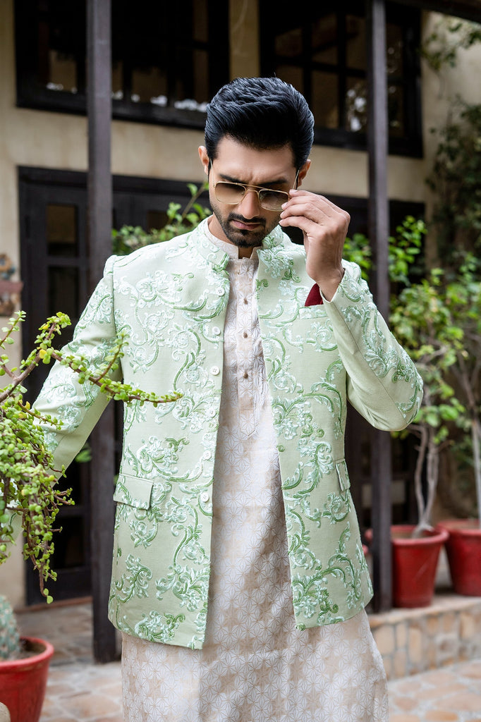 ER 2077 Pastel Lime Green Prince Coat For Men