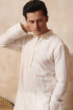 Load image into Gallery viewer, ER KH 656 Off White cotton Irish kurta and pajama set, with heavily embroidered placket and embroidered band collar