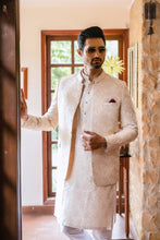 Load image into Gallery viewer, ER 2075 White and Beige Gold Embroided Prince Coat For men