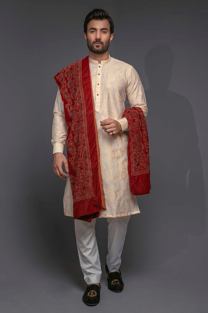 ER 522 Gold Banarsi Kurta With White Trouser Perfect For Mehndi Occasion