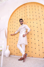 Load image into Gallery viewer, ER MR 42 White Cutt Work Self Cotton Silk Fabric Kurta Pajama Mirror Work For Men