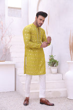 Load image into Gallery viewer, ER MR 44  FLouroscent Self Cotton Silk Fabric Kurta Pajama Mirror Work For Men