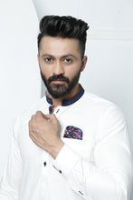 Load image into Gallery viewer, ER 468 White Edge Republic Kurta Pajama For Men with Removable Pocket Square