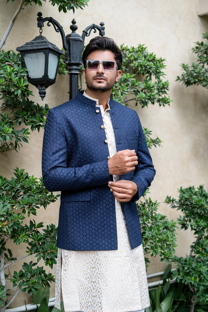 ER 2081 Navy Blue Nehru Jacket Front Open Wedding Prince Coat