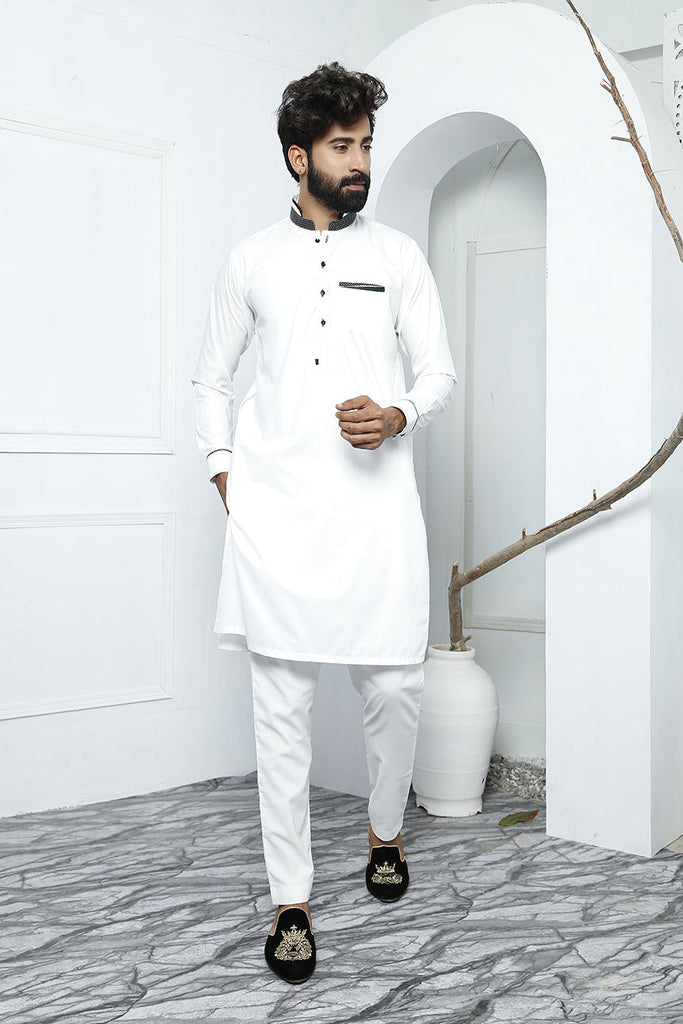 ER 491 White Polka Dot Edge Republic Kurta Pajama For Men