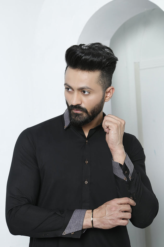 ER 487 Black Cut Collar Edge Republic Kurta Pajama For Men