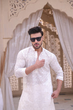 Load image into Gallery viewer, ER MR 40 White Chicken Kari See Through Fabric Kurta Pajama Mirror Work For Men