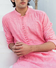 Load image into Gallery viewer, CK 722 Pink ChickanKari Kurta Pajama For Men