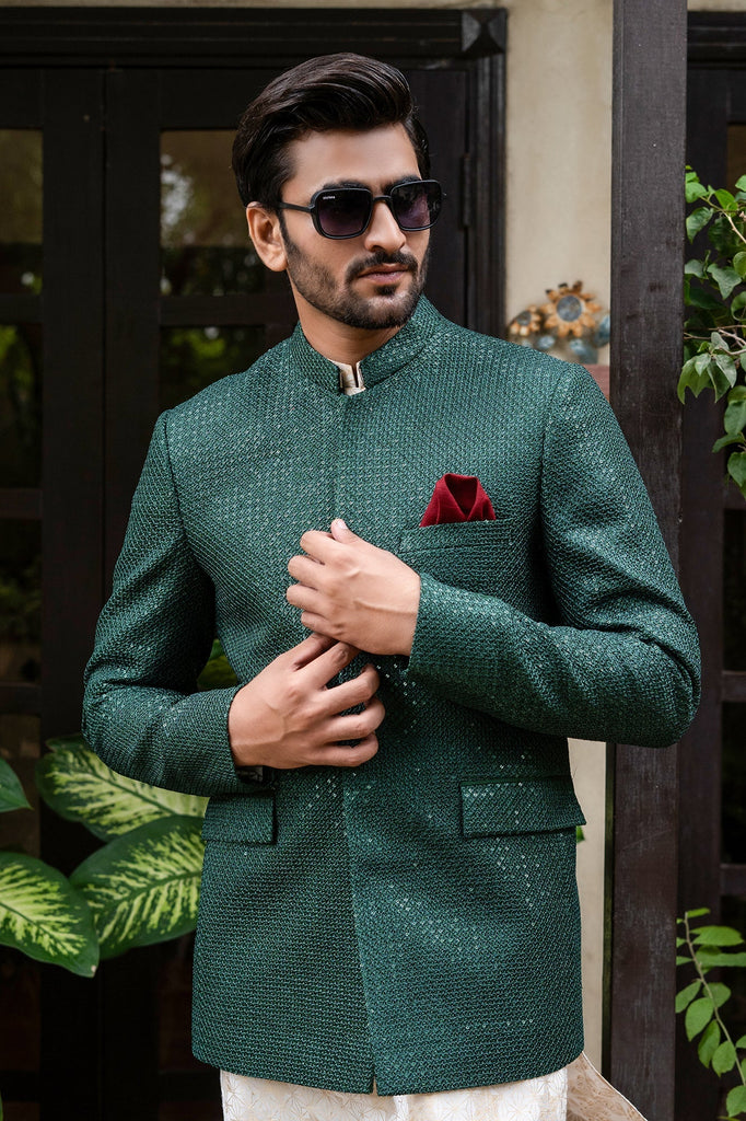 ER 2095 Green Sequence Embroidery wedding Prince Coat