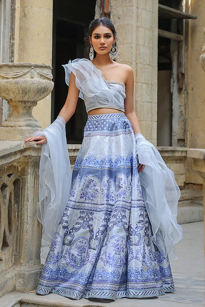 Threads & Motifs - Organza Blouse With Printed Lehenga