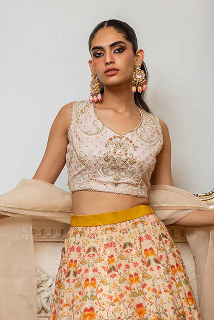 Threads & Motifs - Embroidered Blouse And Printed Lehenga (OFS)