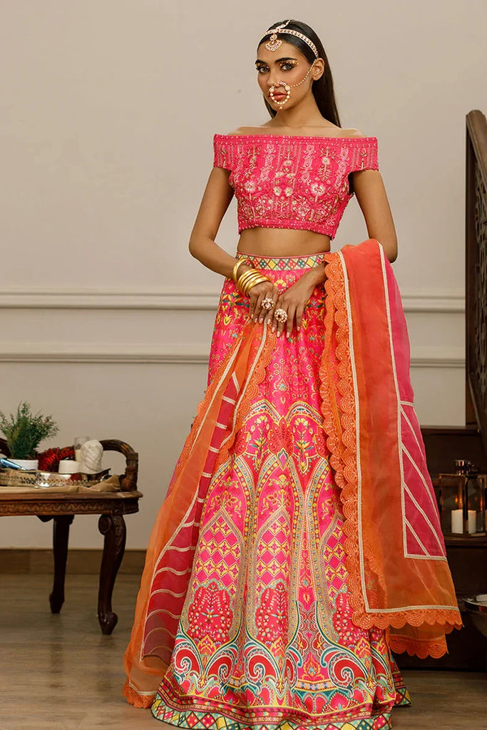 Threads & Motifs - Embroidered Blouse With Printed Lehenga