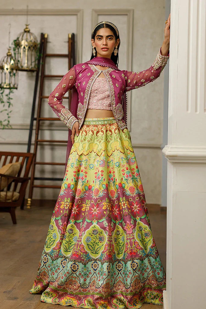 Threads & Motifs - Embroidered Jacket With Printed Lehenga