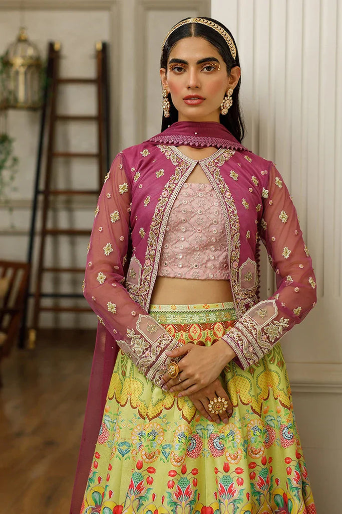 Threads & Motifs - Embroidered Jacket With Printed Lehenga