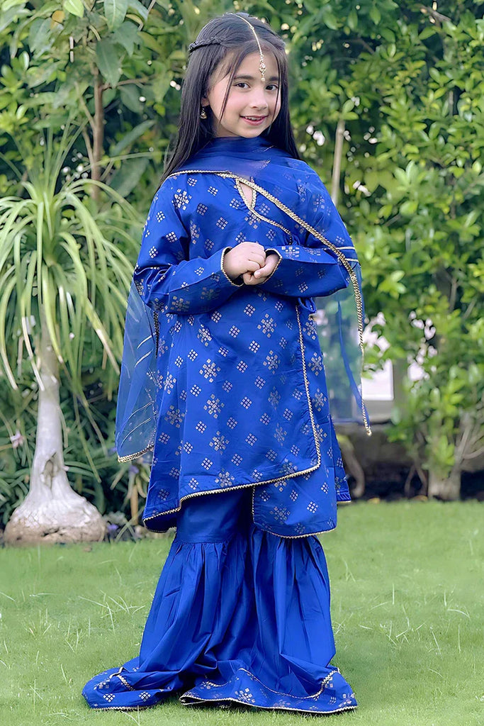 Girls Blue 3 Piece Cotton Suit - 8585