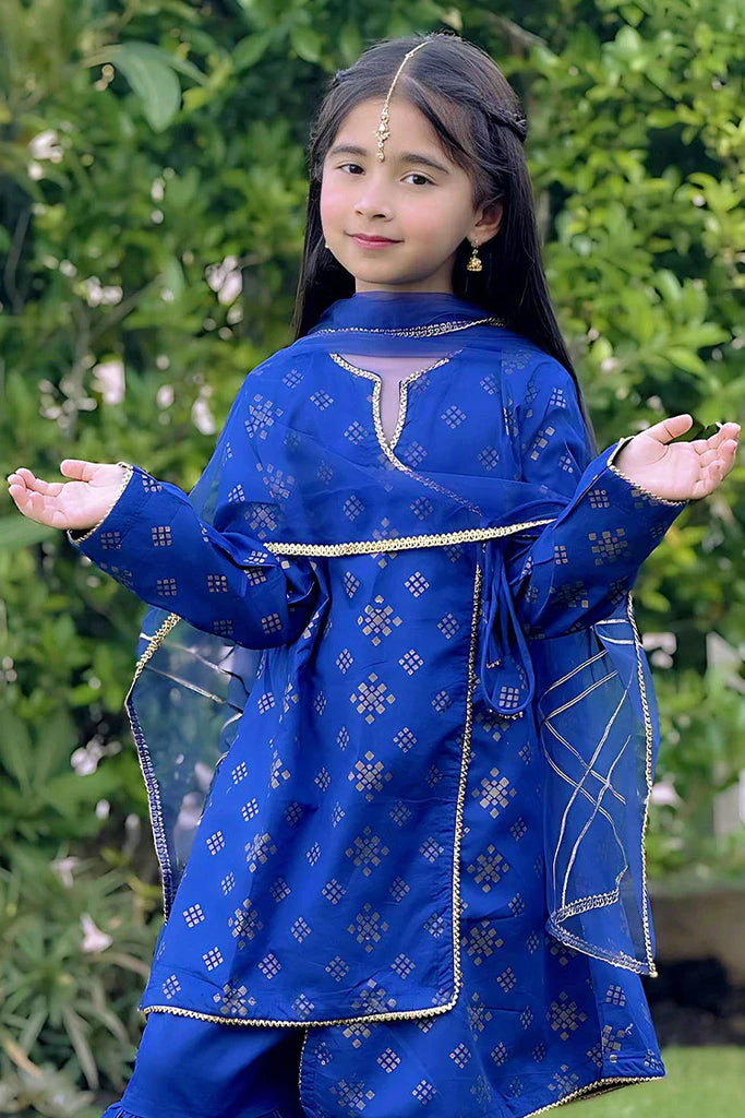 Girls Blue 3 Piece Cotton Suit - 8585