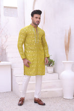 Load image into Gallery viewer, ER MR 44  FLouroscent Self Cotton Silk Fabric Kurta Pajama Mirror Work For Men