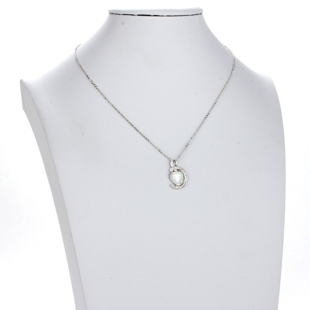 AGN0013 - Silver Plated Crystal Heart Pearl Necklace