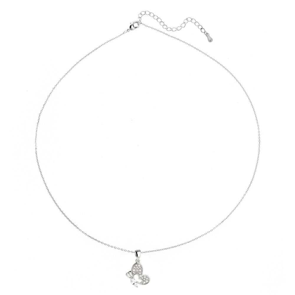 AGN0034 - Silver Plated Crystal Butterfly Necklace