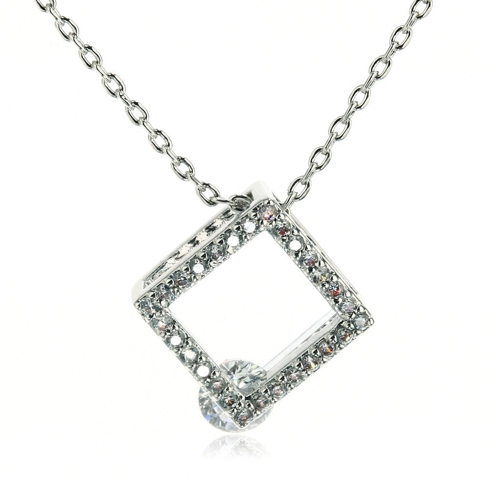 AGN0040 - Silver Sparkling Crystal Square Necklace