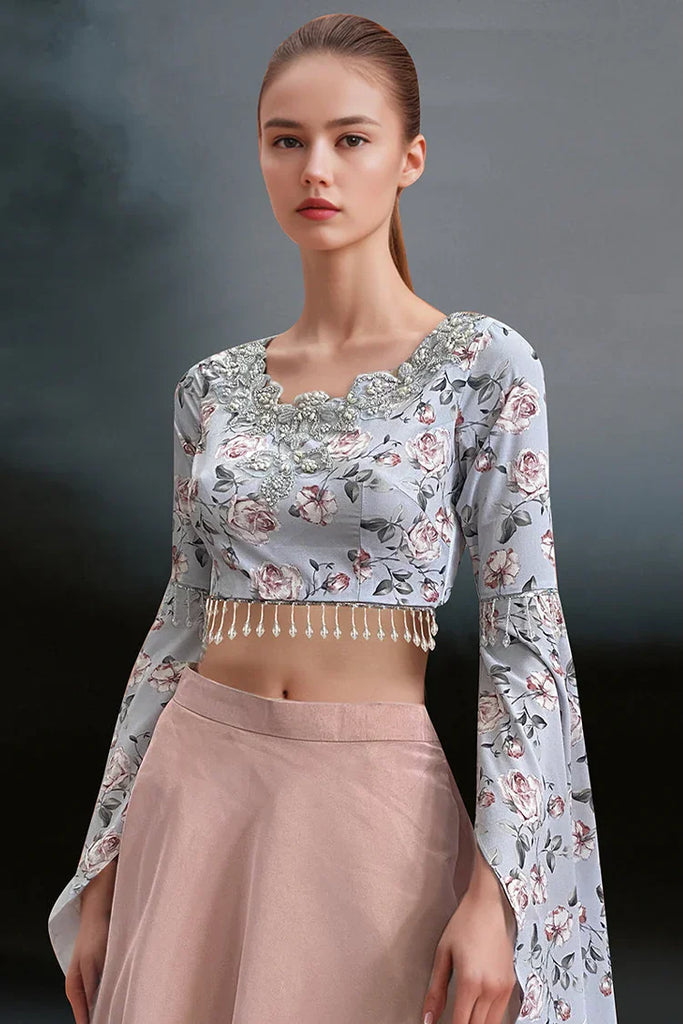 Threads & Motifs - Embroidered Blouse With Skirt