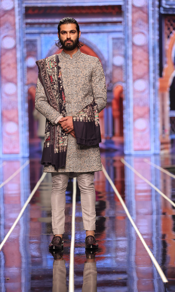 BCW 62 Grey Hand Work Groom Sherwani