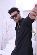 Load image into Gallery viewer, ER MR 43 Black Mirror Work PV Fabric Kurta Pajama Mirror Work For Men