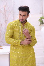 Load image into Gallery viewer, ER MR 44  FLouroscent Self Cotton Silk Fabric Kurta Pajama Mirror Work For Men