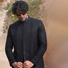 Load image into Gallery viewer, ER SH 102 Black Hand Work Sherwani For Groom