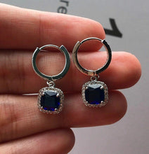 Load image into Gallery viewer, AAA Zircon - Drop Earring  - Silver With Navy Stone - AE151