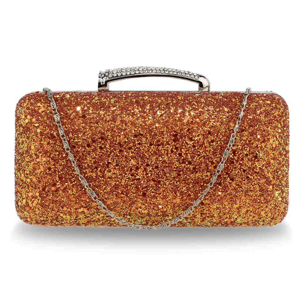 AGC00368 - Orange Glitter Evening Wedding Clutch Box