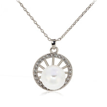 Load image into Gallery viewer, AGN0049 - Silver Sparkling Crystal Pearl Circle Necklace