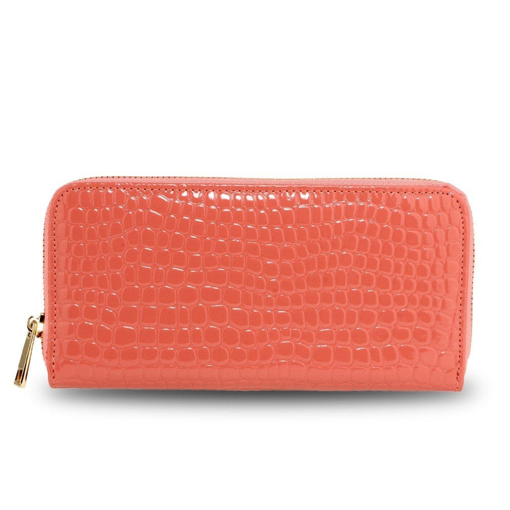 AGP5019 - Pink Zip Around Crocodile Pattern Purse