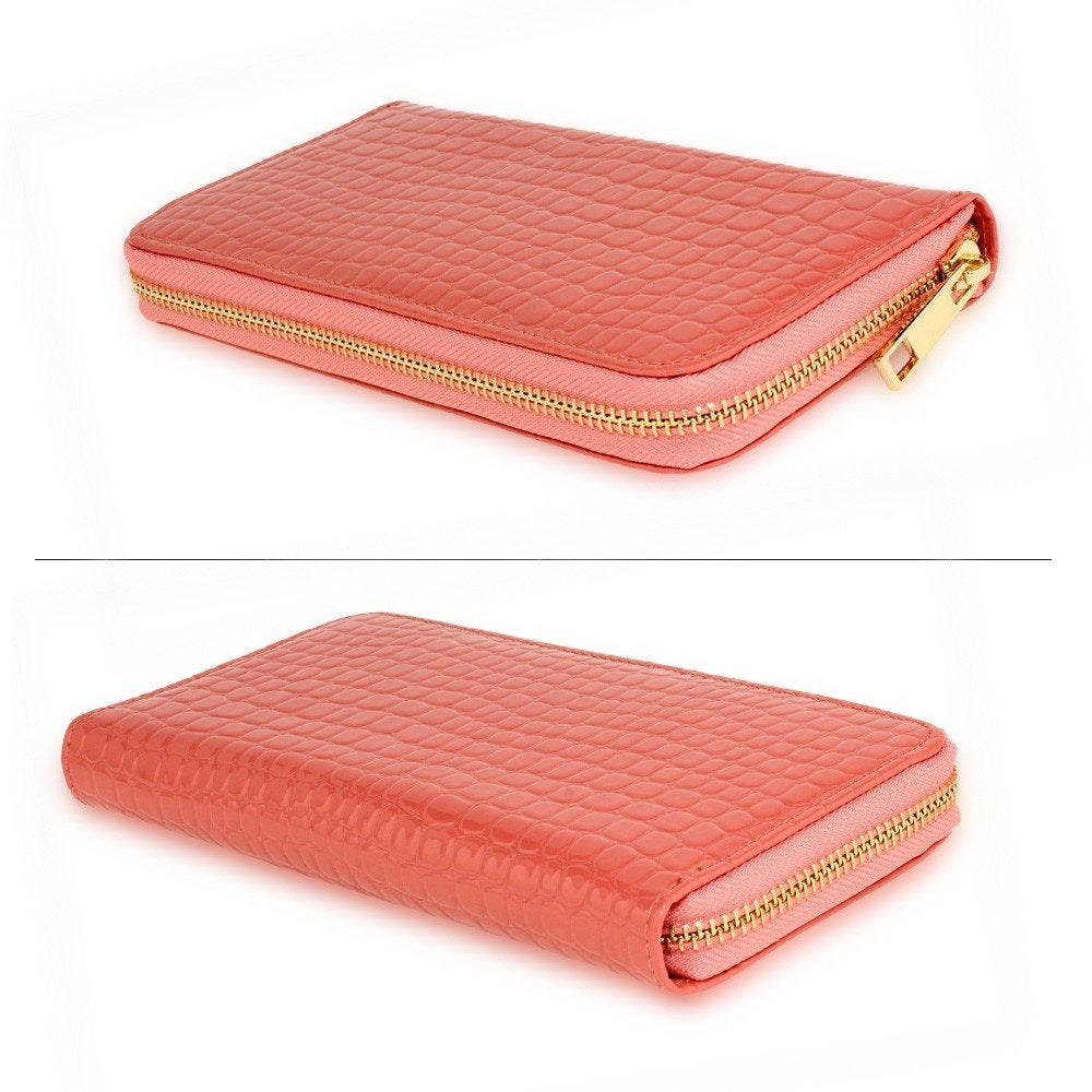 AGP5019 - Pink Zip Around Crocodile Pattern Purse