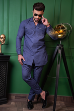 Load image into Gallery viewer, ER 612 Blue Linen Co Ord Sets Men&#39;s