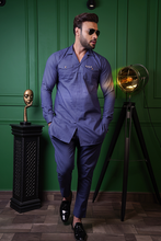 Load image into Gallery viewer, ER 612 Blue Linen Co Ord Sets Men&#39;s