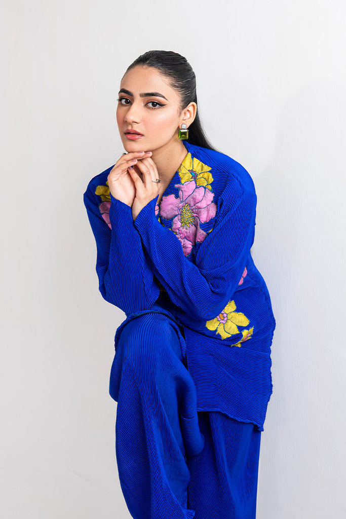 Maria Osama Khan - Claire Pleated Silk Collection - Azure