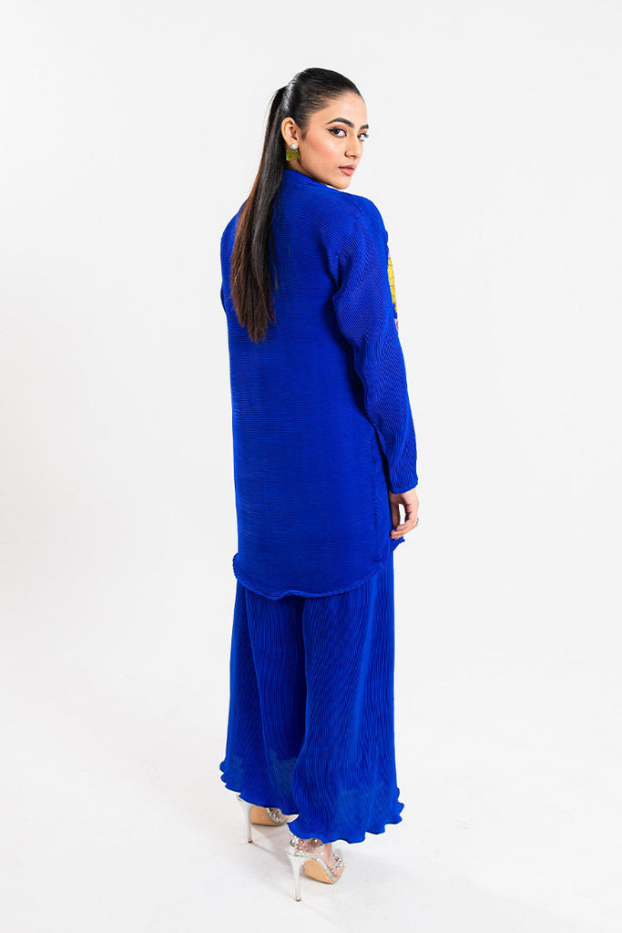 Maria Osama Khan - Claire Pleated Silk Collection - Azure