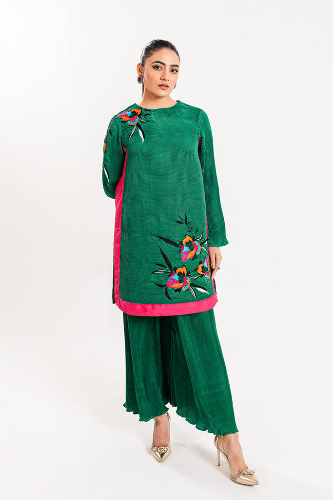 Maria Osama Khan - Claire Pleated Silk Collection - Ivy