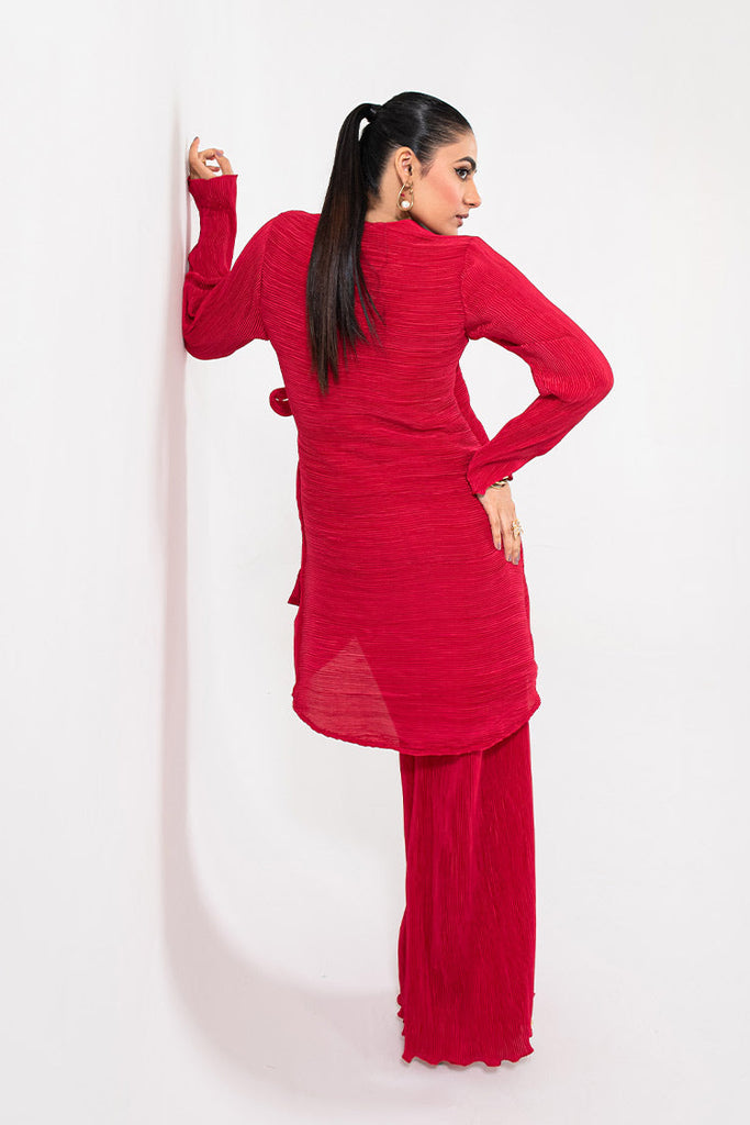 Maria Osama Khan - Claire Pleated Silk Collection - Scarlet