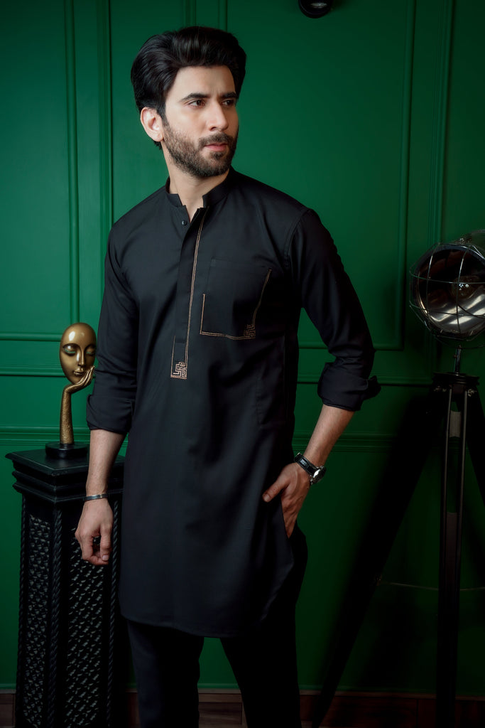 ER 611 Black Linen Men's Co Ord Sets