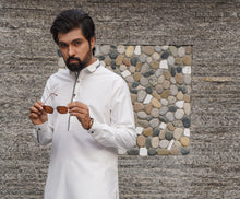 Load image into Gallery viewer, ER 583 White with Grey Contrast Shalwar Kameez