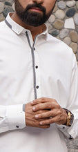 Load image into Gallery viewer, ER 583 White with Grey Contrast Shalwar Kameez