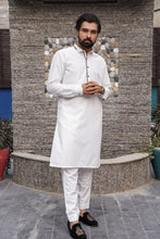 Load image into Gallery viewer, ER 583 White with Grey Contrast Shalwar Kameez