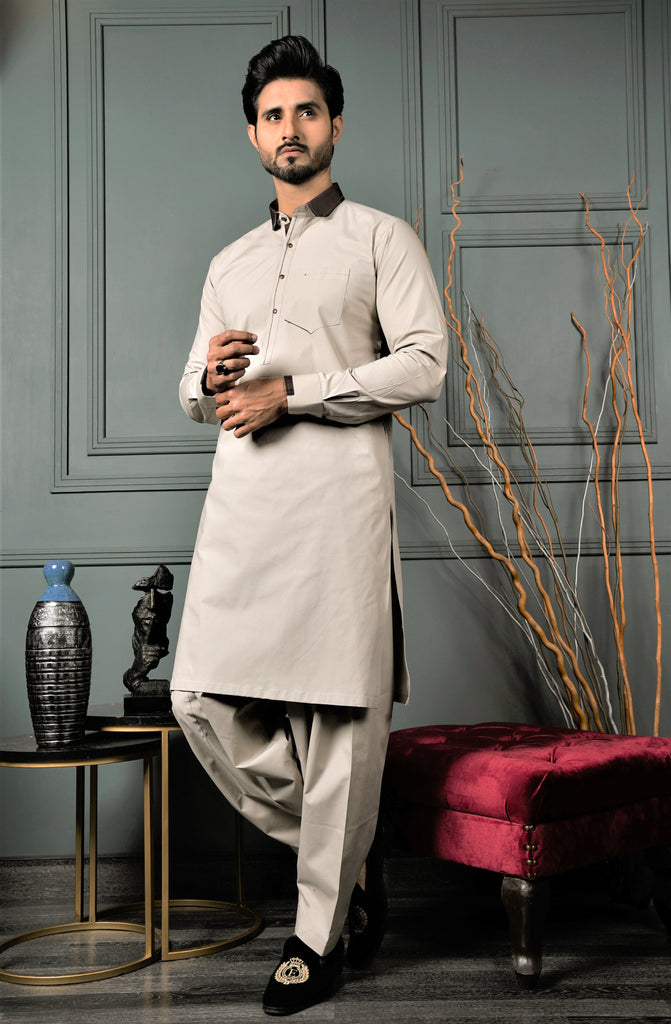 ER 596 Feather Grey Hard Cotton Kameez Shalwar