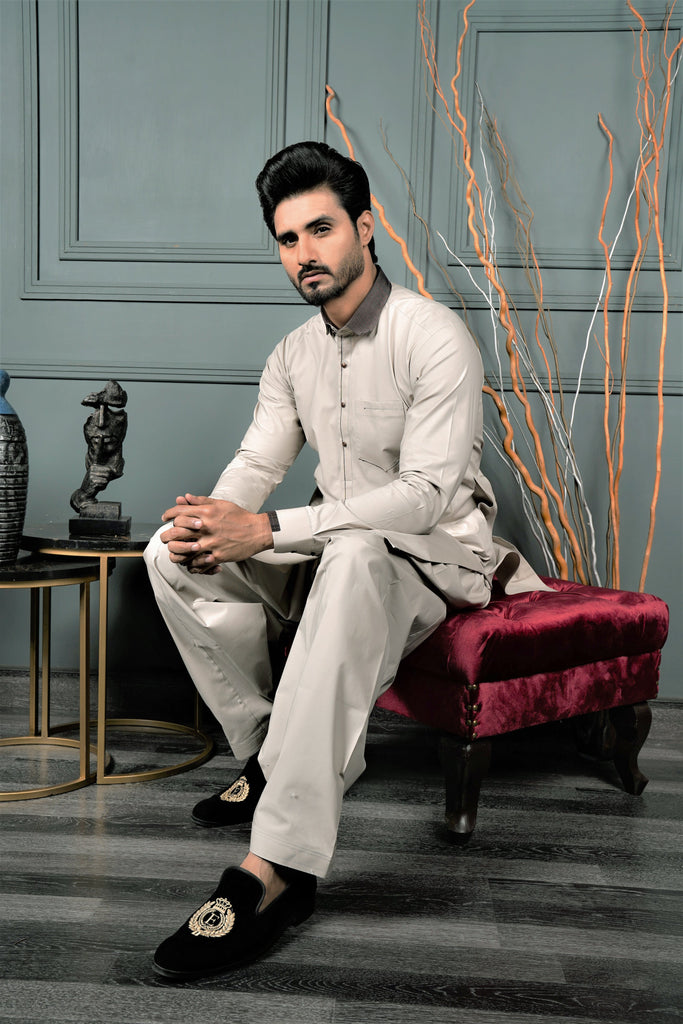 ER 596 Feather Grey Hard Cotton Kameez Shalwar