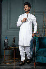 Load image into Gallery viewer, ER 599 White Embelished 4 Season Kurta Pajama For Men