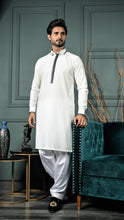 Load image into Gallery viewer, ER 607 White Collar and Placket Contrast 4 Season Blended Kameez Shalwar