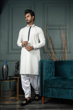 Load image into Gallery viewer, ER 607 White Collar and Placket Contrast 4 Season Blended Kameez Shalwar